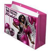 Verjaardag Baddie Black Woman Pink & Leopard Groot Cadeauzakje (Voorkant Gekanteld)