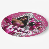 Verjaardag Baddie Black Woman Pink & Leopard Papieren Bordje (Gekanteld)