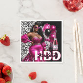 Verjaardag Baddie Black Woman Pink & Leopard Servet (Insitu)
