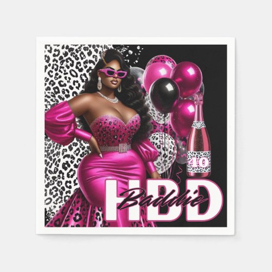 Verjaardag Baddie Black Woman Pink & Leopard Servet (Voorkant)