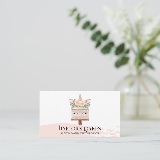 Verjaardag Bakery Unicorn Cake Blush Pink Visitekaartje (Staand voorkant)
