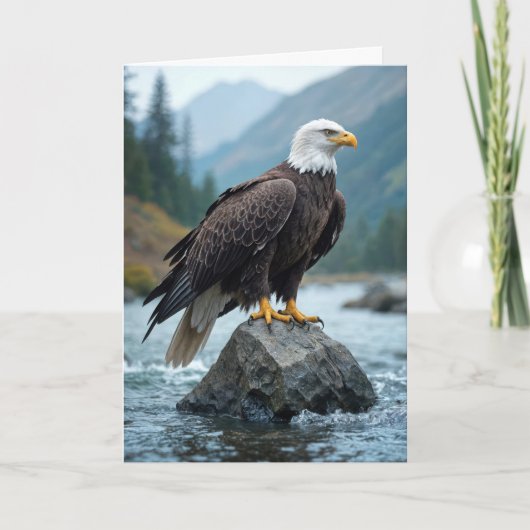 Verjaardag Bald Eagle op River Rock Kaart (Voorkant)