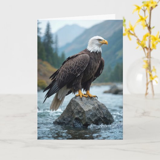 Verjaardag Bald Eagle op River Rock Kaart (Gele Bloem)