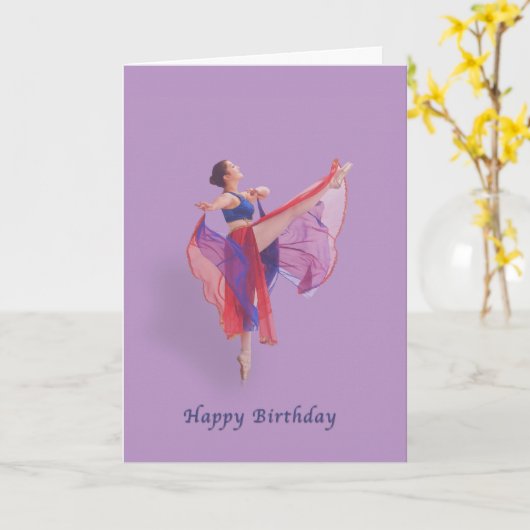 Verjaardag, Ballerina in rood, blauw en lavendel Kaart (Gele Bloem)