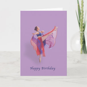 Verjaardag, Ballerina in rood, blauw en lavendel Kaart