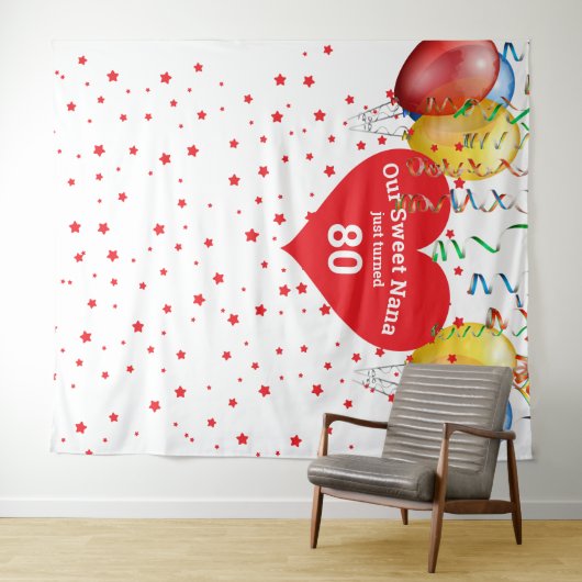 Verjaardag Ballon Achtergrond 80e Nana Photo Prop Wandkleed (In Situ (horizontaal))