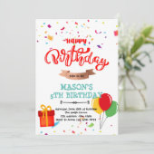 Verjaardag ballon confetti vlaggenlijn kaart (Staand voorkant)