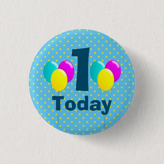 Verjaardag, Ballonnen, Blauwe Polka Dots  Ronde Button 3,2 Cm (Voorkant)