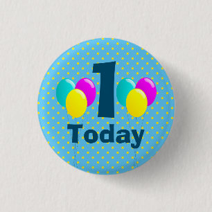 Verjaardag, Ballonnen, Blauwe Stippen Aanpasbaar Ronde Button 3,2 Cm