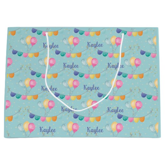 Verjaardag ballonnen sterren en glitter gepersonal groot cadeauzakje (Voorkant)