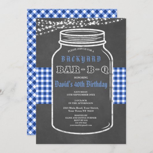 Verjaardag BARBECUE Mason Pot Gingham Uitnodiging (Voorkant / Achterkant)