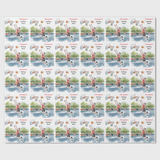 Verjaardag Bash: Hoops en Hype Cadeaupapier (Vlak)