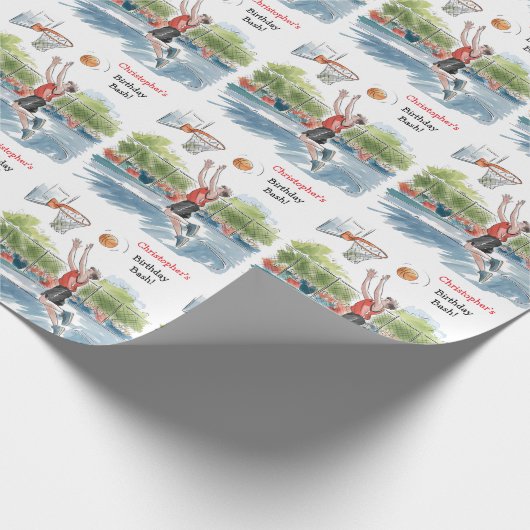 Verjaardag Bash: Hoops en Hype Cadeaupapier (Hoek)