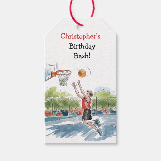 Verjaardag Bash: Hoops en hype Dank je wel Cadeaulabel (Voorkant)