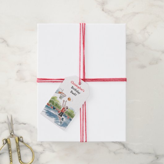 Verjaardag Bash: Hoops en hype Dank je wel Cadeaulabel (Met Touw)