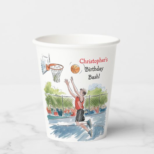 Verjaardag Bash: Hoops en Hype Papieren Bekers (Voorkant)