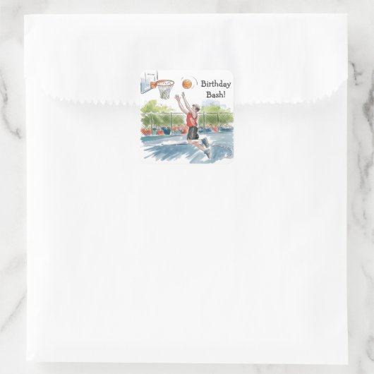 Verjaardag Bash: Hoops en Hype Vierkante Sticker (Tas)