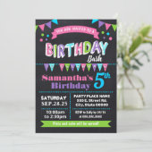 Verjaardag Bash Kinderen Party schoolbord roze Kaart (Staand voorkant)