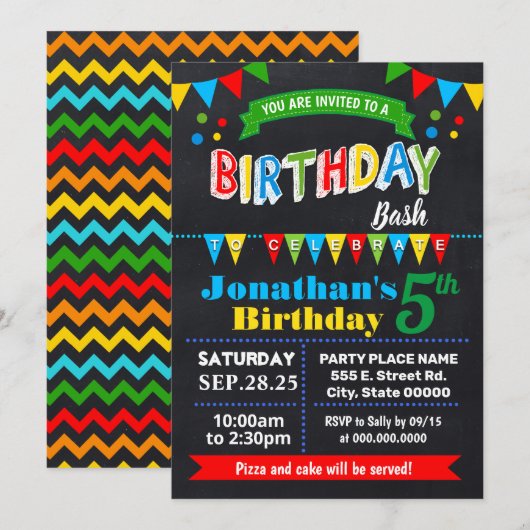 Verjaardag Bash krijtbordfeest Kaart (Voorkant / Achterkant)