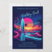 Verjaardag Bash-Sunset Surfboard Neon Lights- Kaart (Voorkant)