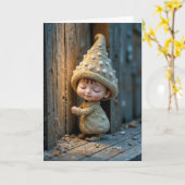 Verjaardag Bashful Munchkin staat bij een deur Kaart (Gele Bloem)