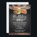 Verjaardag BBQ 50ste verjaardag uitnodiging<br><div class="desc">Verjaardag BBQ Uitnodigingen. Gemakkelijk te personaliseren. Alle tekst is aanpasbaar en eenvoudig te wijzigen voor uw eigen feestbehoeften. String licht rustieke achtergrond elementen. Leuke Chalkboard wervelt en bloeit. Waterverf hamburger en hotdog graphics. Uitnodigingen voor hem. Bar of achtertuin BBQ verjaardagsontwerp. Elke leeftijd,  verander gewoon de tekst.</div>
