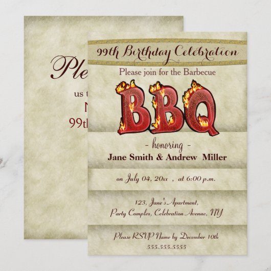Verjaardag BBQ party uitnodigingen (Voorkant / Achterkant)