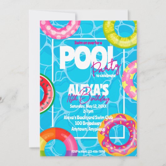 Verjaardag Bday Pool Party Kaart (Voorkant)