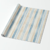 Verjaardag Beach Blue Cream Strepen Cadeaupapier (Uitgerold)