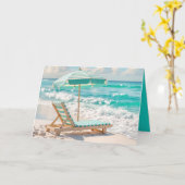 Verjaardag Beach Chaise Lounge op wit zand Kaart (Gele Bloem)