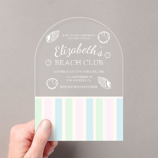 Verjaardag Beach Club Acryl Uitnodigingen (Insitu (Draagbaar))
