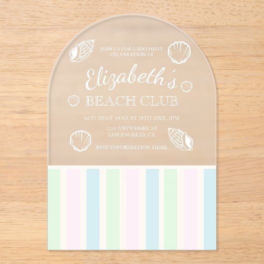 Verjaardag Beach Club Acryl Uitnodigingen (Voorkant)