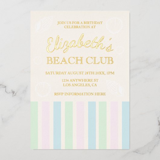 Verjaardag Beach Club Folie Uitnodiging (Voorkant)