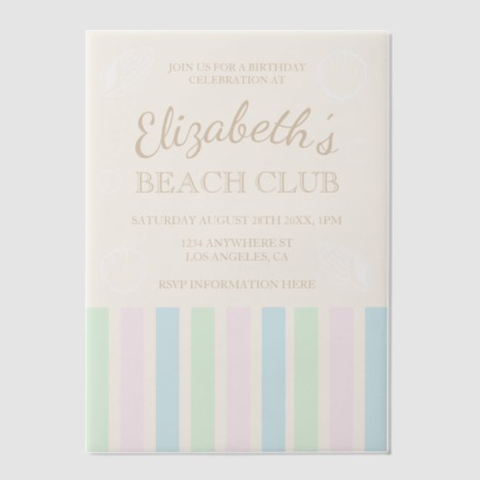 Verjaardag Beach Club Vellum Uitnodigingen (Voorkant)