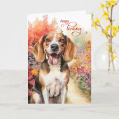 Verjaardag Beagle Dog Kleurrijke Tuin Pad Kaart (Gele Bloem)