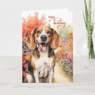 Verjaardag Beagle Dog Kleurrijke Tuin Pad Kaart