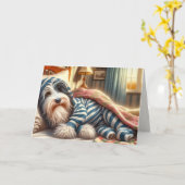 Verjaardag Bearded Collie Dragen pyjama Kaart (Gele Bloem)