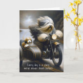 Verjaardag Bearded Collies op Motorcycle Kaart (Gele Bloem)