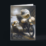 Verjaardag Bearded Collies op Motorcycle Kaart<br><div class="desc">Een Bearded Collie dog rijdt op een motorfiets met een puppy metgezel in de zijspan voor een verjaardag. Tekst kan worden gewijzigd.</div>