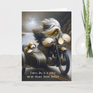 Verjaardag Bearded Collies op Motorcycle Kaart