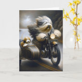 Verjaardag Bearded Collies op Motorcycle Kaart (Gele Bloem)