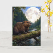 Verjaardag Beaver Maan Kaart (Gele Bloem)