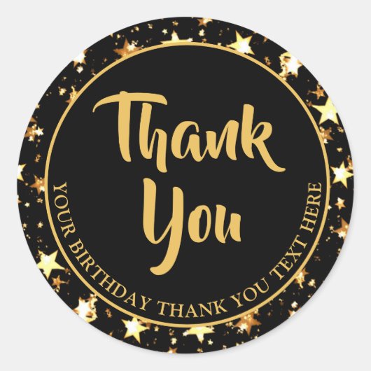 Verjaardag Bedankt Borstel Script Zwart Gouden Ste Ronde Sticker (Voorkant)
