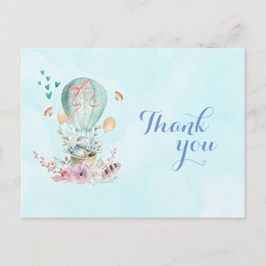 Verjaardag Bedankt Bunny Rijden in een ballon Briefkaart (Voorkant)
