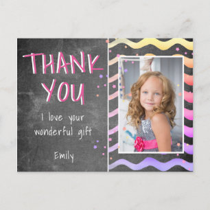 Verjaardag Bedankt Kinderen Foto Ansichtkaart Roze Briefkaart