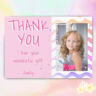 Verjaardag Bedankt Kinderen Fotokaart Roze Meisje