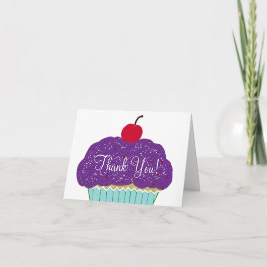 Verjaardag Bedankt Paarse Cupcake Kaart (Voorkant)