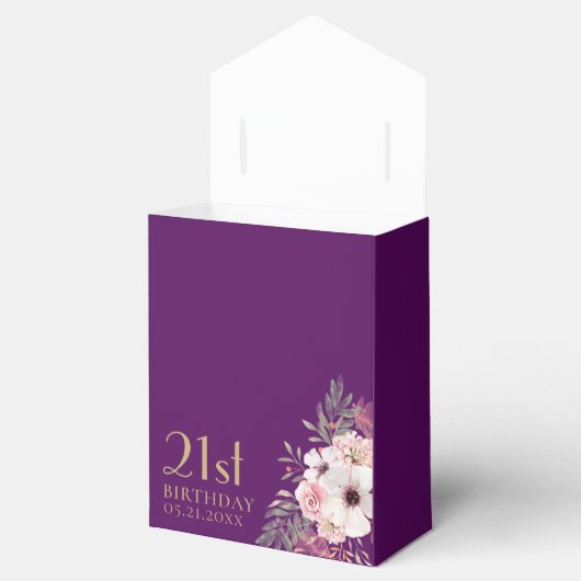 Verjaardag Bedankt Roze Bloemen Paarse gunstboxen Bedankdoosjes (Geopend)