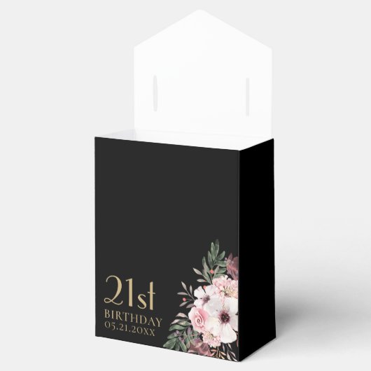 Verjaardag Bedankt Roze Bloemen Zwarte Favoriete D Bedankdoosjes (Geopend)