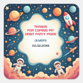 Verjaardag Bedankt Space Boy Astronaut Kaart Vierkante Sticker